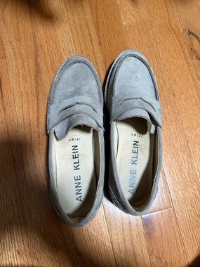 Anne Klein Suede Loafers in Light Gray